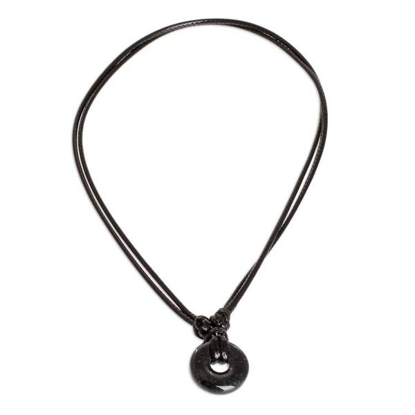 Alternate image for Adjustable Black Jade Necklace Circle of Love in Black