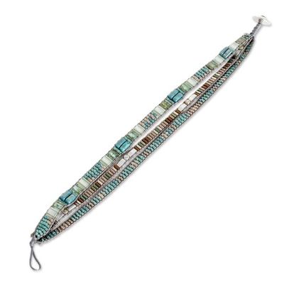 Alternate image for Hand-Woven Beaded Wrap Bracelet with Pewter Button Clear Water