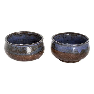 Alternate image for Two Brown and Blue Ceramic Dessert Bowls with Antique Finish Culinary Delights