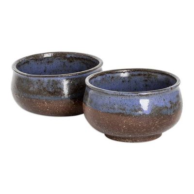 Alternate image for Two Brown and Blue Ceramic Dessert Bowls with Antique Finish Culinary Delights