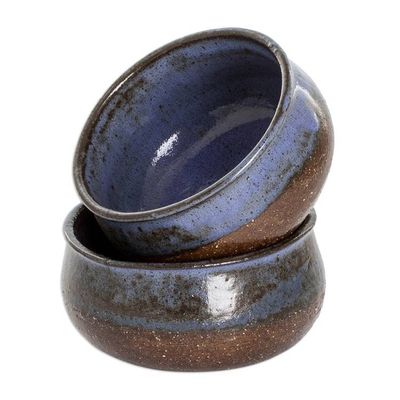 Alternate image for Two Brown and Blue Ceramic Dessert Bowls with Antique Finish Culinary Delights