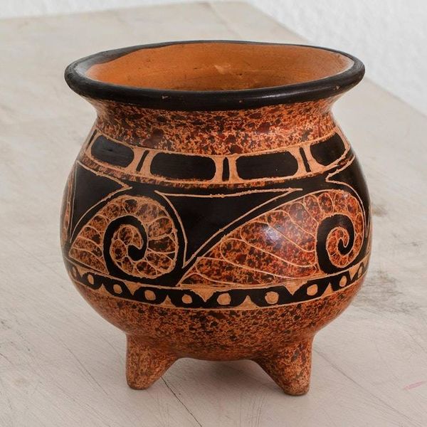 Alternate image for Wave Motif Ceramic Mini Decorative Vase from Costa Rica Ancient Colors