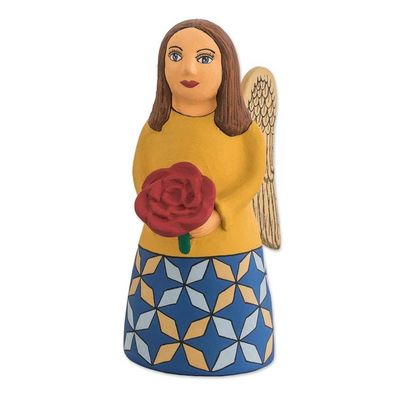 Alternate image for Ceramic Statuette of an Angel with a Flower from Nicaragua Angels Flower
