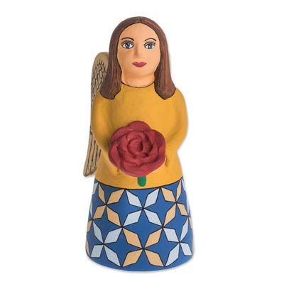 Alternate image for Ceramic Statuette of an Angel with a Flower from Nicaragua Angels Flower
