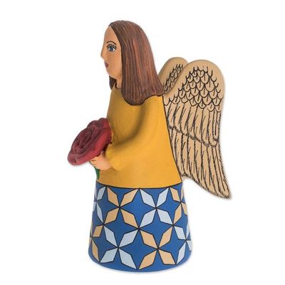 Alternate image for Ceramic Statuette of an Angel with a Flower from Nicaragua Angels Flower