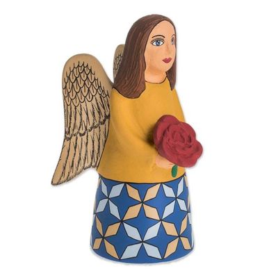 Alternate image for Ceramic Statuette of an Angel with a Flower from Nicaragua Angels Flower