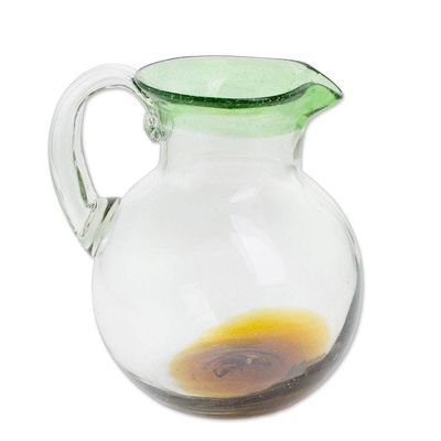 Alternate image for Clear Green Brown Hand Blown Recycled Glass Pitcher Palm Beach