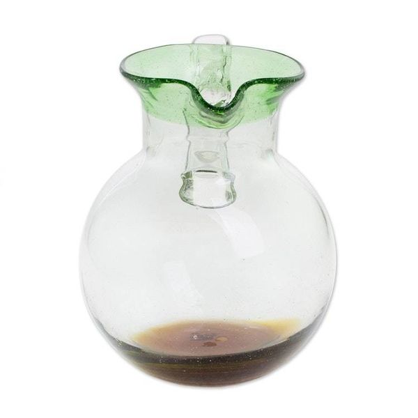 Alternate image for Clear Green Brown Hand Blown Recycled Glass Pitcher Palm Beach