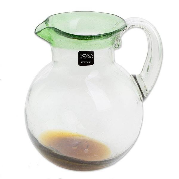 Alternate image for Clear Green Brown Hand Blown Recycled Glass Pitcher Palm Beach