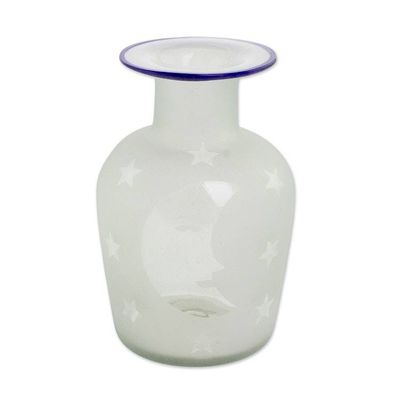 Alternate image for Clear Frosted Moon and Stars Hand Blown Recycled Glass Vase Misty Night