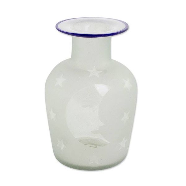 Alternate image for Clear Frosted Moon and Stars Hand Blown Recycled Glass Vase Misty Night