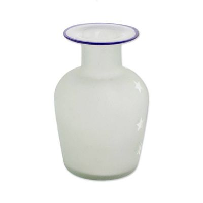 Alternate image for Clear Frosted Moon and Stars Hand Blown Recycled Glass Vase Misty Night