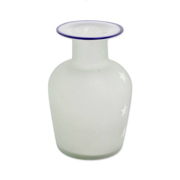 Alternate image for Clear Frosted Moon and Stars Hand Blown Recycled Glass Vase Misty Night