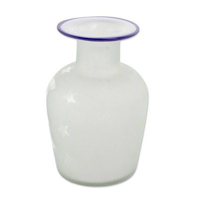 Alternate image for Clear Frosted Moon and Stars Hand Blown Recycled Glass Vase Misty Night