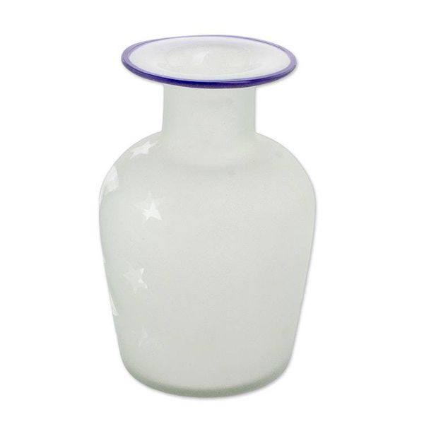 Alternate image for Clear Frosted Moon and Stars Hand Blown Recycled Glass Vase Misty Night