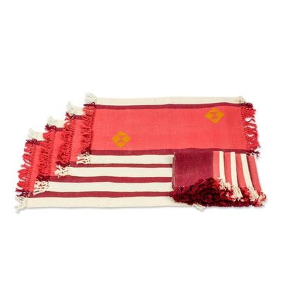 Alternate image for Red Handwoven Cotton Table Linens from Guatemala Set for 4 Cherry Orchard Path