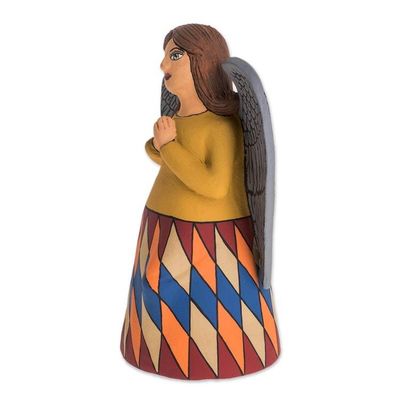 Alternate image for Hand-Painted Yellow Ceramic Angel Statuette from Nicaragua Faithful Angel