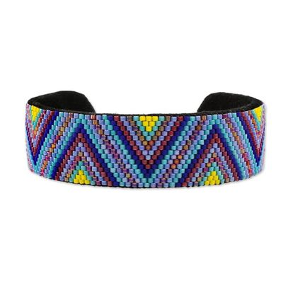 Alternate image for Glass Beaded Cuff Bracelet Zigzag Motif from El Salvador Solar Radiance