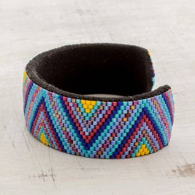 Alternate image for Glass Beaded Cuff Bracelet Zigzag Motif from El Salvador Solar Radiance