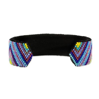 Alternate image for Glass Beaded Cuff Bracelet Zigzag Motif from El Salvador Solar Radiance