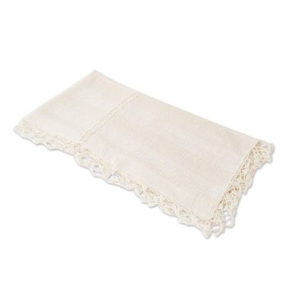 Alternate image for Handwoven Eggshell Cotton Table Runner with Bird Patterns Tactic Patterns