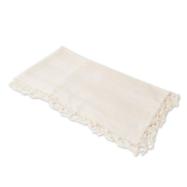 Alternate image for Handwoven Eggshell Cotton Table Runner with Bird Patterns Tactic Patterns