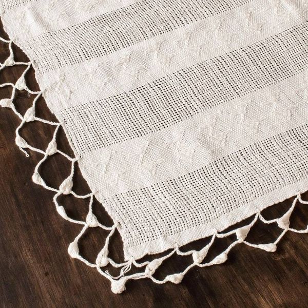 Alternate image for Handwoven Eggshell Cotton Table Runner with Bird Patterns Tactic Patterns