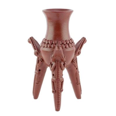 Alternate image for Handcrafted Ceramic Tripod Sculpture with Lizard Motif Ancestral Ceremonies