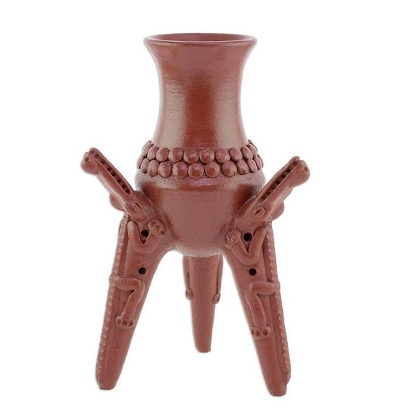 Alternate image for Handcrafted Ceramic Tripod Sculpture with Lizard Motif Ancestral Ceremonies