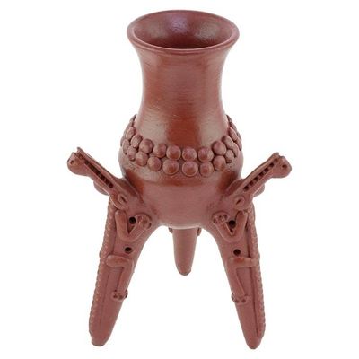 Alternate image for Handcrafted Ceramic Tripod Sculpture with Lizard Motif Ancestral Ceremonies