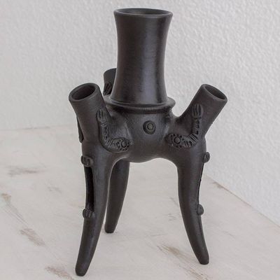 Alternate image for Handmade Ceramic Tripod Sculpture in Black from Costa Rica Funeral Rituals