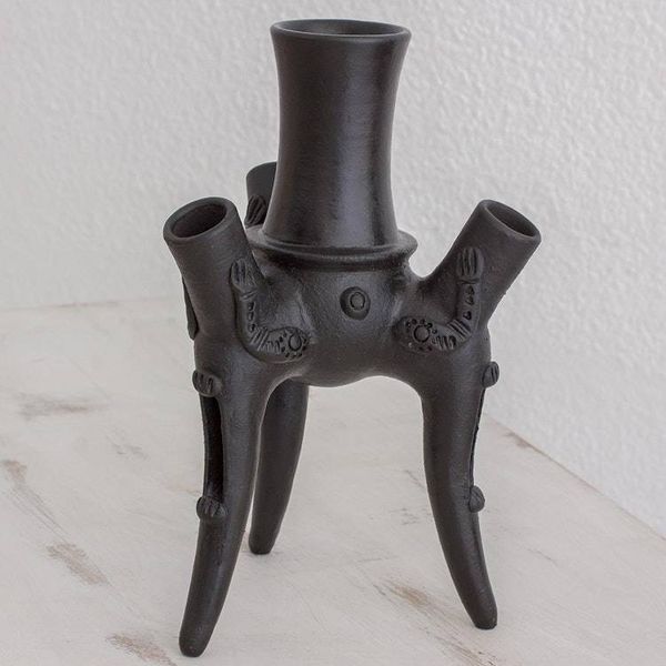 Alternate image for Handmade Ceramic Tripod Sculpture in Black from Costa Rica Funeral Rituals