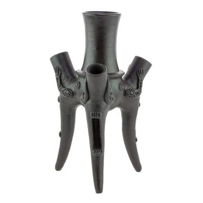Alternate image for Handmade Ceramic Tripod Sculpture in Black from Costa Rica Funeral Rituals