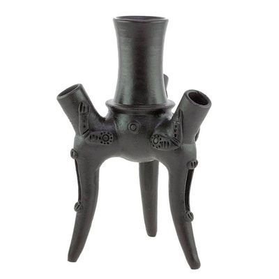 Alternate image for Handmade Ceramic Tripod Sculpture in Black from Costa Rica Funeral Rituals