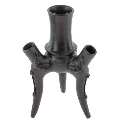 Alternate image for Handmade Ceramic Tripod Sculpture in Black from Costa Rica Funeral Rituals