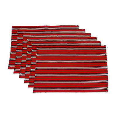 Alternate image for Six Striped Cotton Placemats in Crimson from Guatemala Palop Trails
