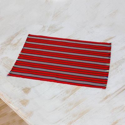 Alternate image for Six Striped Cotton Placemats in Crimson from Guatemala Palop Trails
