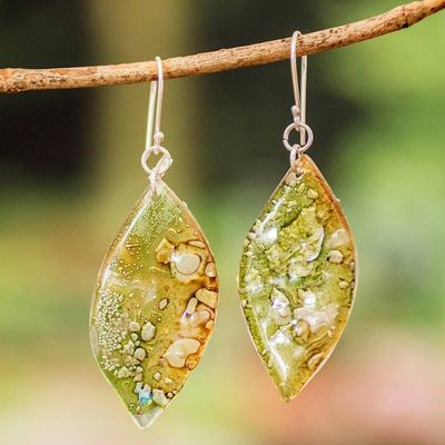 Alternate image for Green Recycled CD Dangle Earrings from Guatemala Leafy Forest