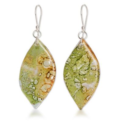 Alternate image for Green Recycled CD Dangle Earrings from Guatemala Leafy Forest