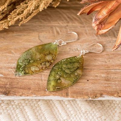 Alternate image for Green Recycled CD Dangle Earrings from Guatemala Leafy Forest