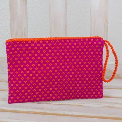 Alternate image for Fuchsia with Orange Flowers Cotton Hand Woven Wristlet Tangerines