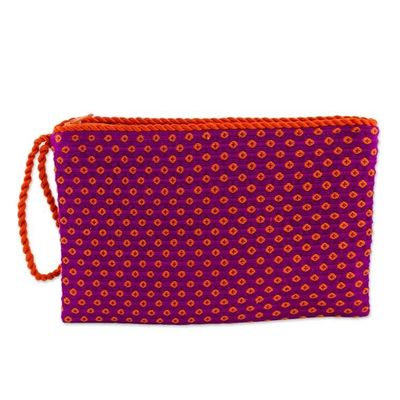 Alternate image for Fuchsia with Orange Flowers Cotton Hand Woven Wristlet Tangerines
