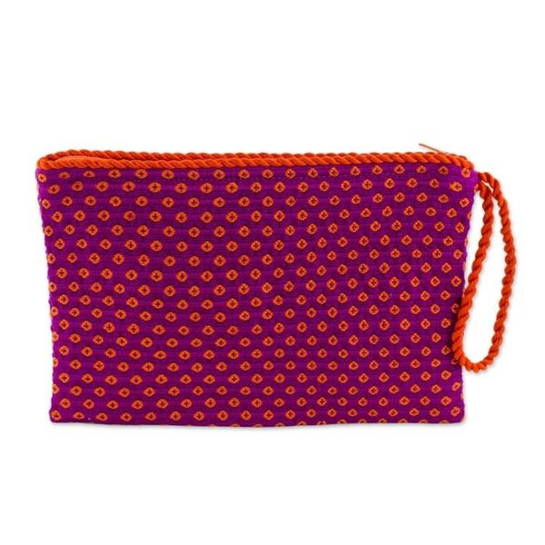 Alternate image for Fuchsia with Orange Flowers Cotton Hand Woven Wristlet Tangerines
