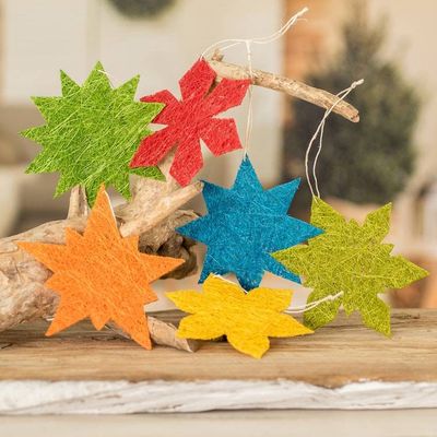 Alternate image for Six Colorful Natural Fiber Star and Snowflake Ornaments Stellar Color