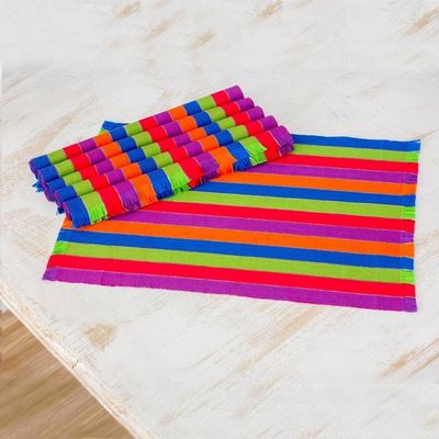 Alternate image for Six Multicolored Striped Cotton Placemats from Guatemala Harvest Trails
