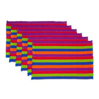 Alternate image for Six Multicolored Striped Cotton Placemats from Guatemala Harvest Trails