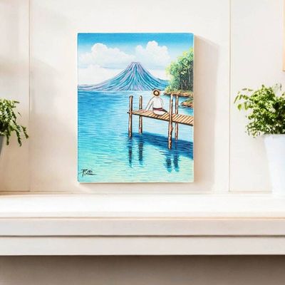 Alternate image for Stretched Oil Impressionist Painting of Guatemalan Lake Comalapense on a Visit