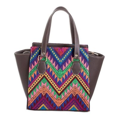 Alternate image for Faux Leather-Accented Chevron-Patterned Cotton Handbag Colors of My Home