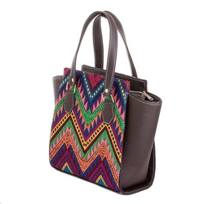 Alternate image for Faux Leather-Accented Chevron-Patterned Cotton Handbag Colors of My Home