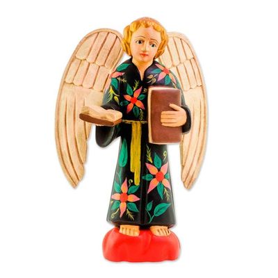 Alternate image for Hand-Painted Wood Angel Sculpture from Guatemala Wise Angel